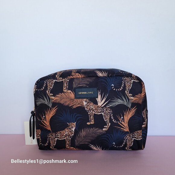 GEMMA LAYNE Travel Cosmetic Fabric Organizer Case w Animal Print- Black multi⭐ - Picture 5 of 16